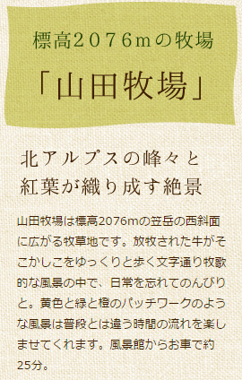 標高2076ｍの牧場　山田牧場　北アルプスの峰々と紅葉が織り成す絶景